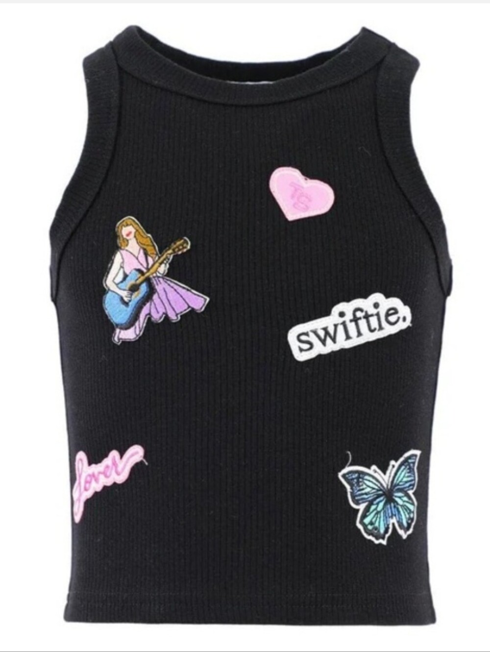 LOLA AND THE BOYS SWIFTIE SUMMER TANK TOP BLACK RIBBED 10